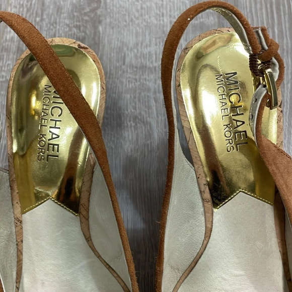 MICHAEL Michael Kors Cork Wedge Peep Toe Faux Suede Sandal 9M - Picture 6 of 15